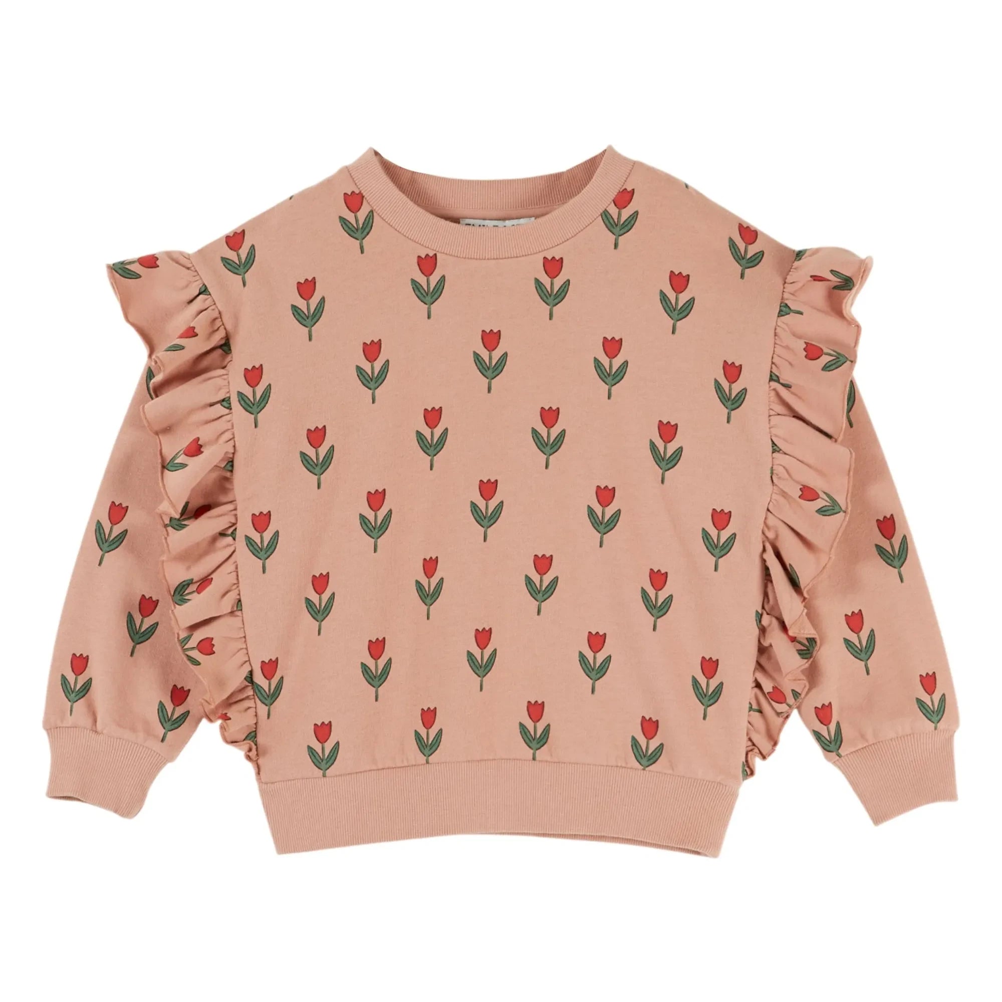 Emile et Ida - Organik pamuklu çiçek desenli fırfırlı sweatshirt | Pembe