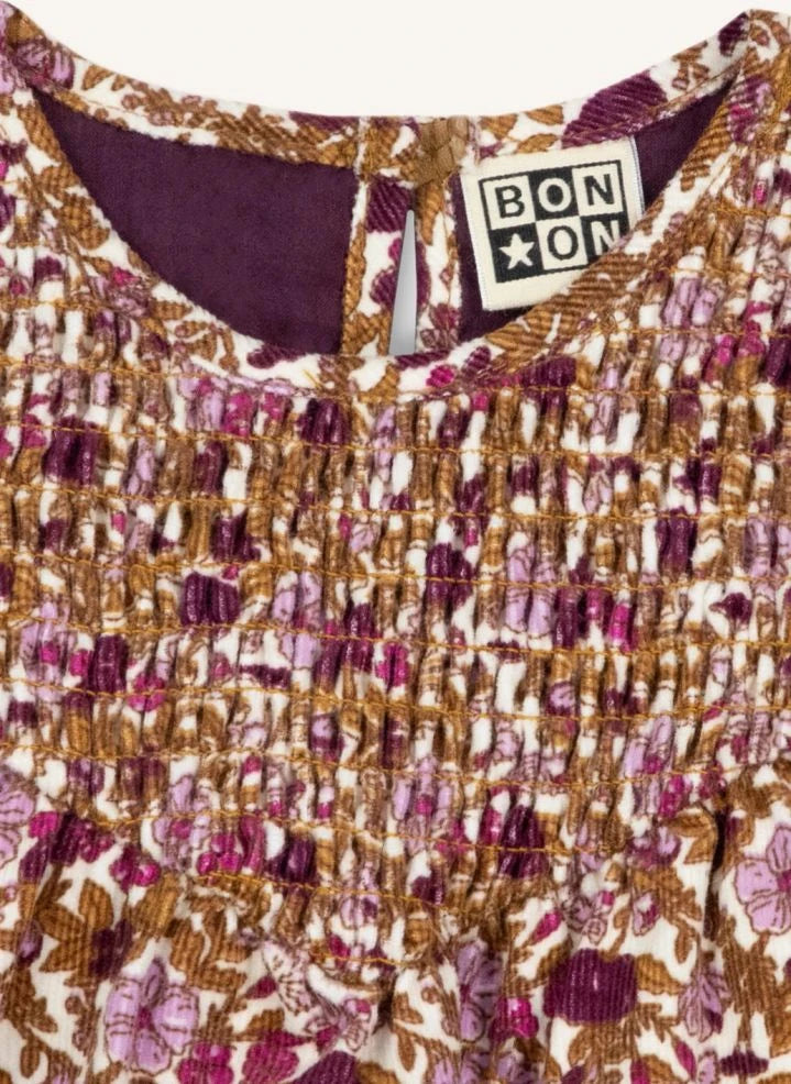 Bonton - Perle Fleurie Bebek Büzgülü Elbise | Karamel