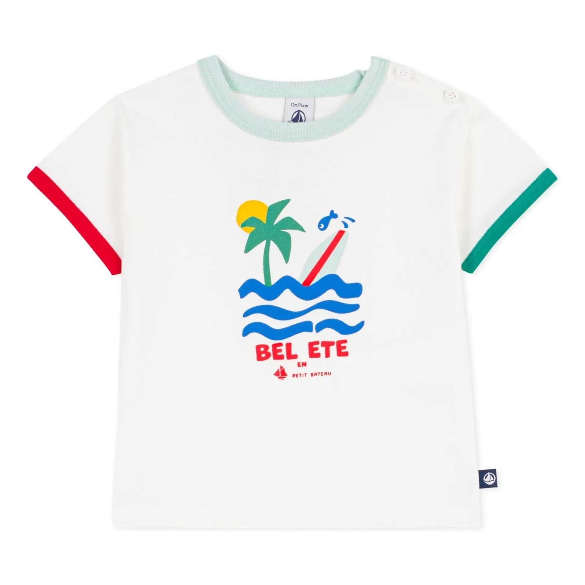 Petit Bateau - Bel Eté Organik Pamuklu Kontrast Tişört | Beyaz