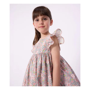 Petit Bateau - Organik Pamuk Poplin Çiçekli Kolsuz Elbise | Gri mavi