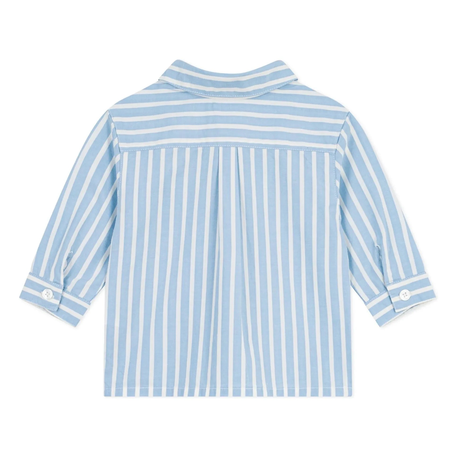 Petit Bateau - Organik Pamuk Poplin Logolu Çizgili Gömlek | Mavi