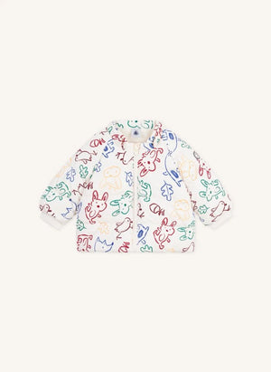 Petit Bateau - معطف داون للأطفال بلون إكرو بنقشة حيوانات