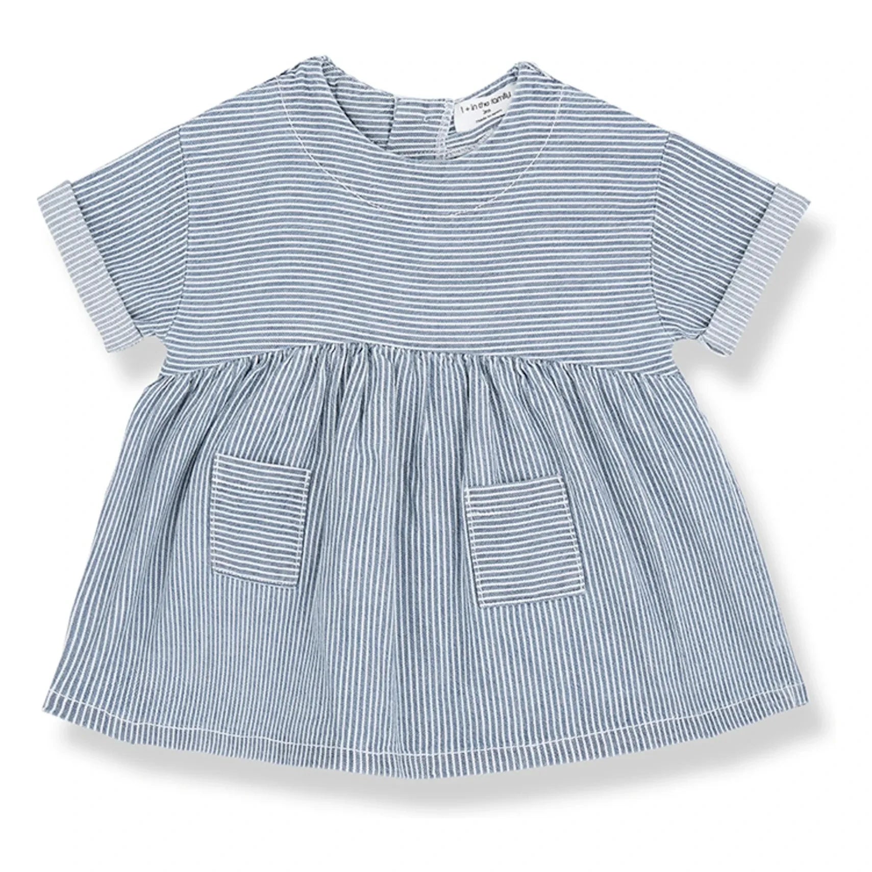 1+ in the family - Çizgili Margalida Denim Elbise Organik Pamuk | Açık Mavi