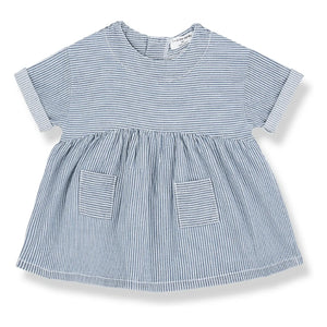 1+ in the family - Çizgili Margalida Denim Elbise Organik Pamuk | Açık Mavi