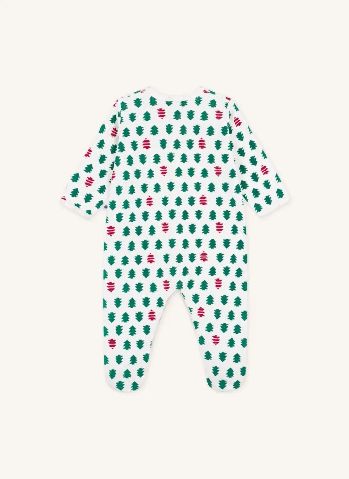 Petit Bateau - Kürk Ağacı Ayaklı Kadife Organik Pamuk Pijama | Beyaz