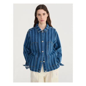 Bobo Choses - Mavi Denim Çizgili Organik Pamuk Ceket