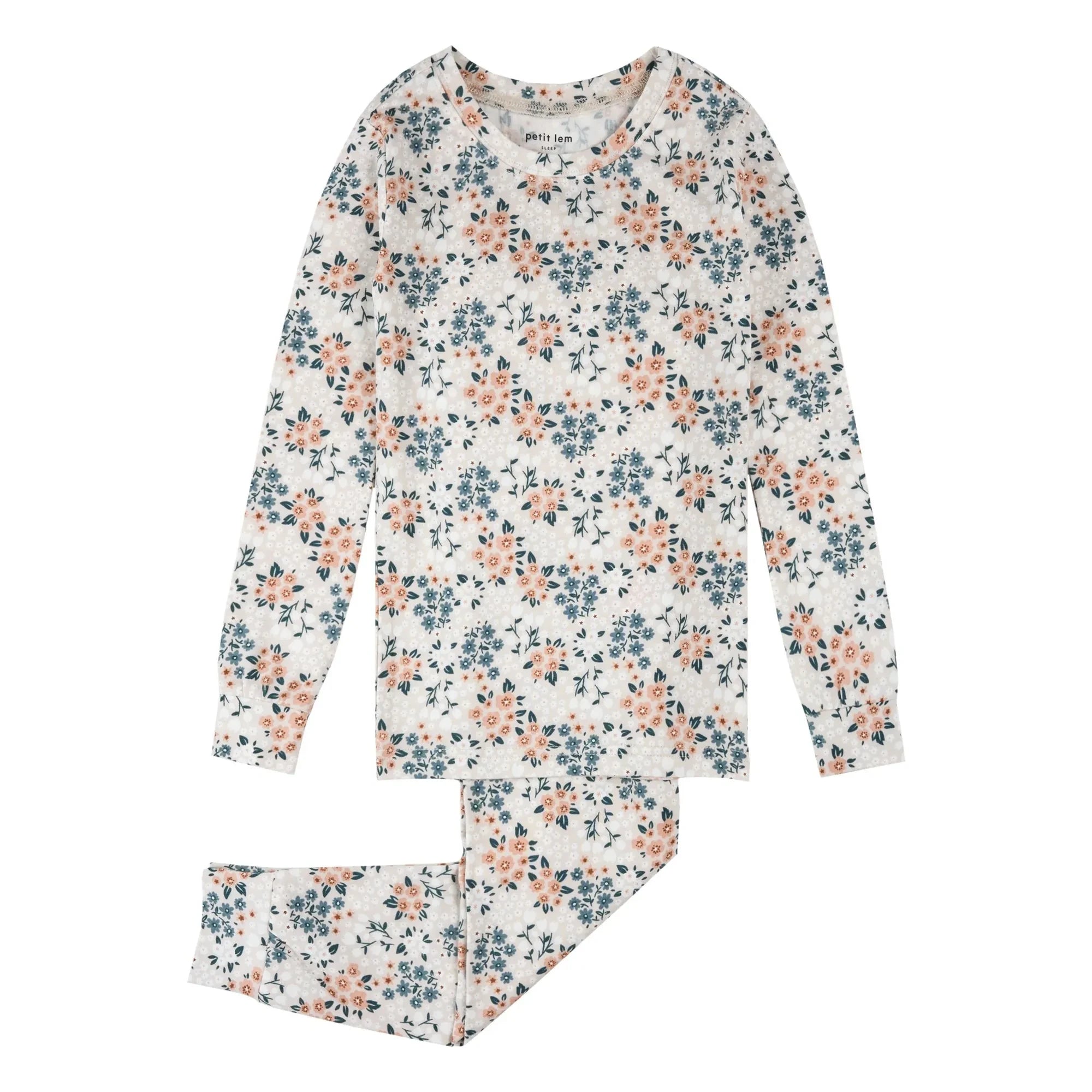 Petit Lem - Organik pamuk ve Modal çiçek desenli pijama | Bej