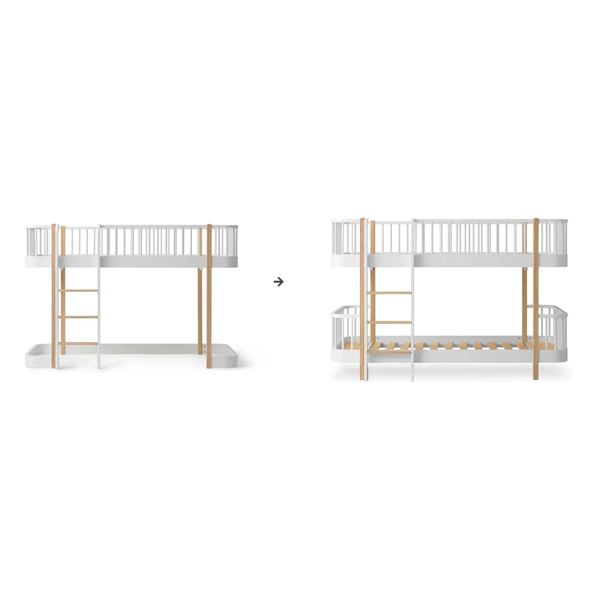 Oliver Furniture - Orijinal dönüşüm kiti, çatı katı yataktan ranza yatağa, beyaz/meşe | Meşe