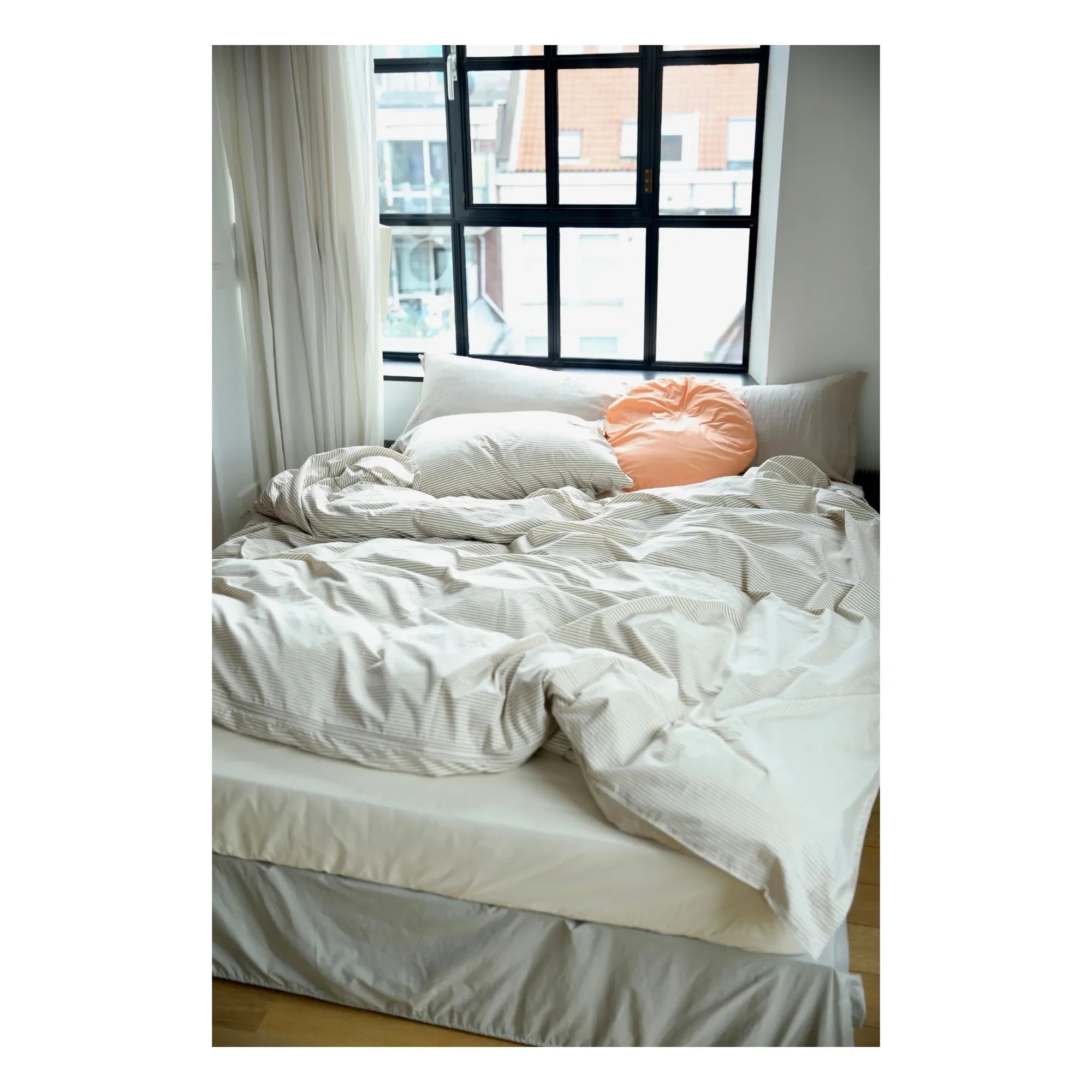 Suite 702 - Organik perkalden çizgili yorgan kılıfı - Zeytin-Krem | Zeytin