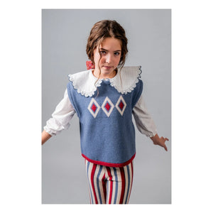birinit - Kolsuz Argyle Merino Yün Kazak | Mavi