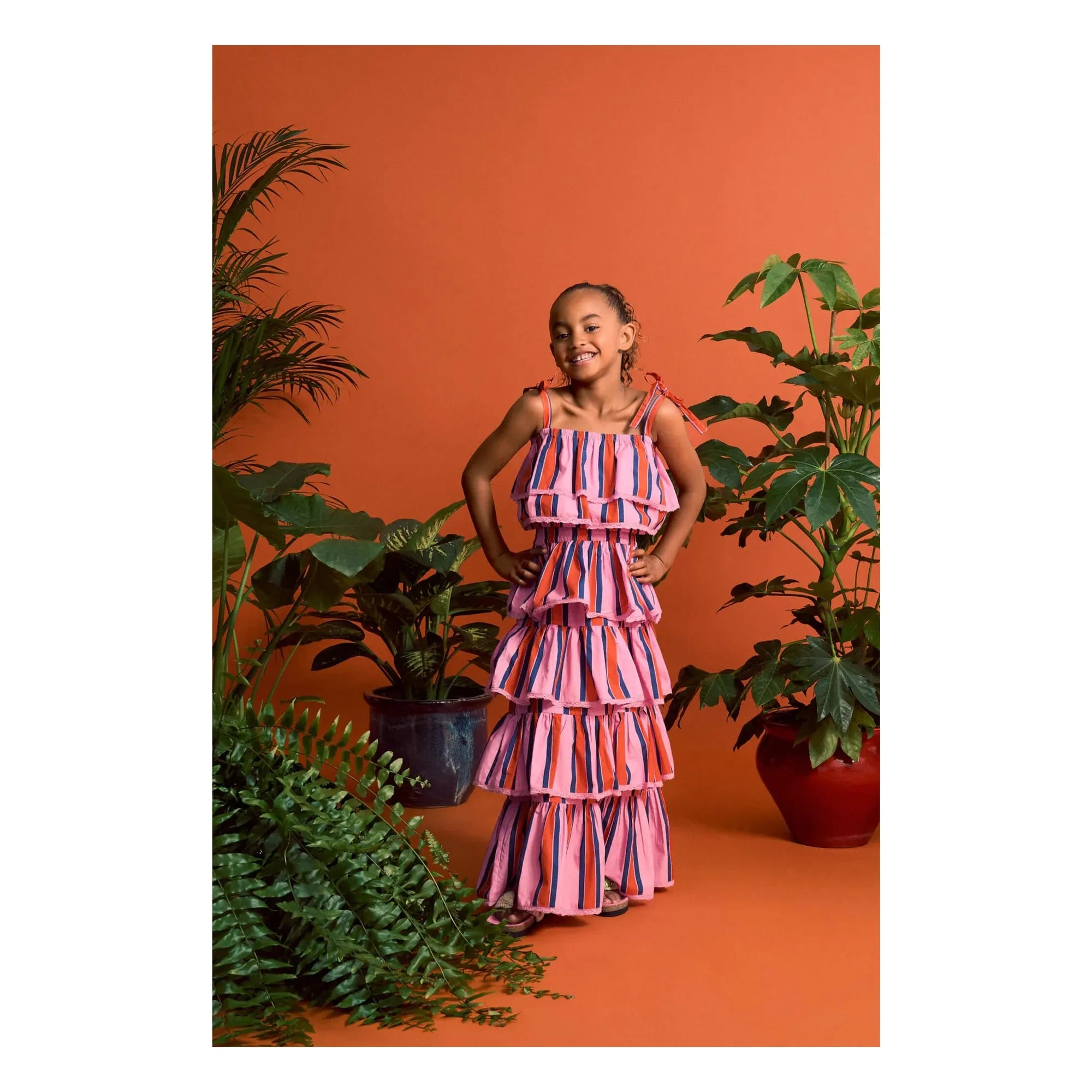 Maison Mangostan - Çizgili Fırfırlı Crop Top | Pembe