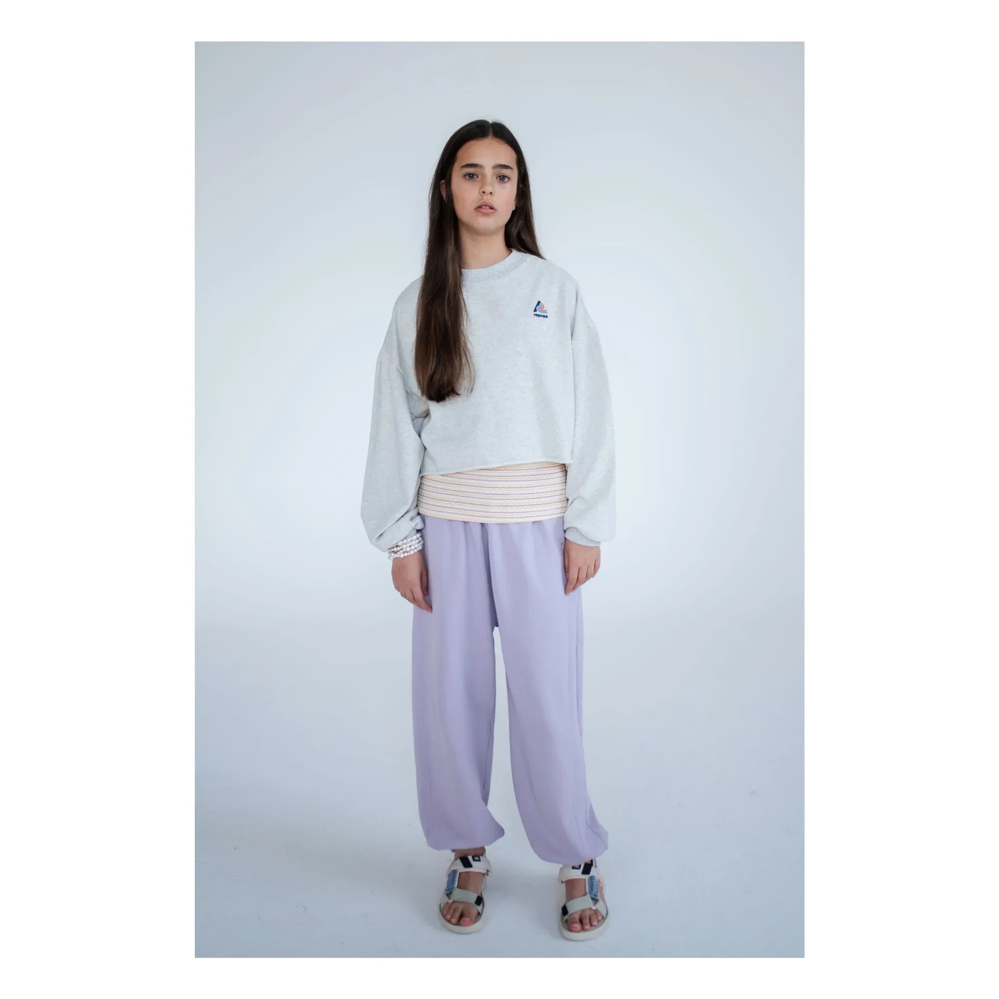 Repose AMS - Organik Pamuklu Crop Sweat | Gri Melanj