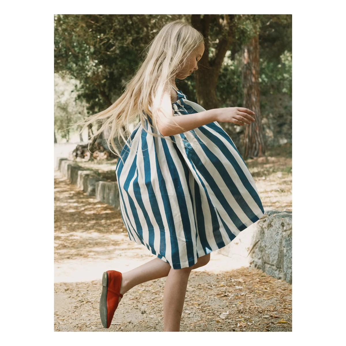 Tinycottons - Keten Çizgili Straplez Elbise | Mavi