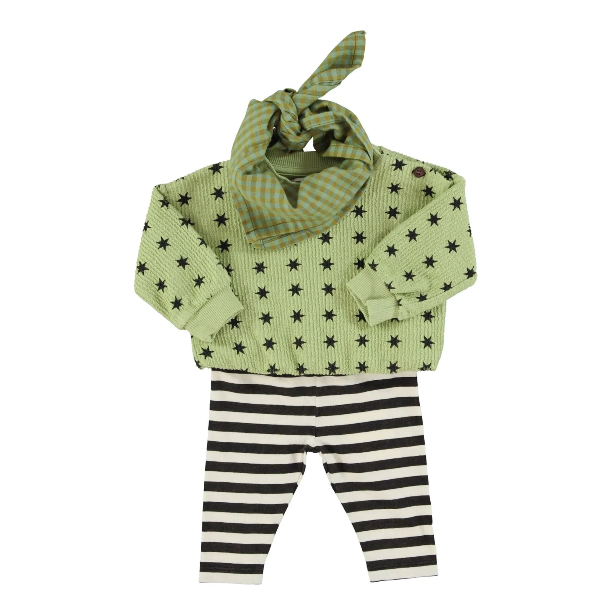 Piupiuchick - Fitilli Yıldız Sweatshirt Organik Pamuk | Yeşil
