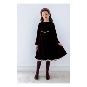 petite Amalie - Açık İşlemeli Dantel Kadife Elbise | Patlıcan