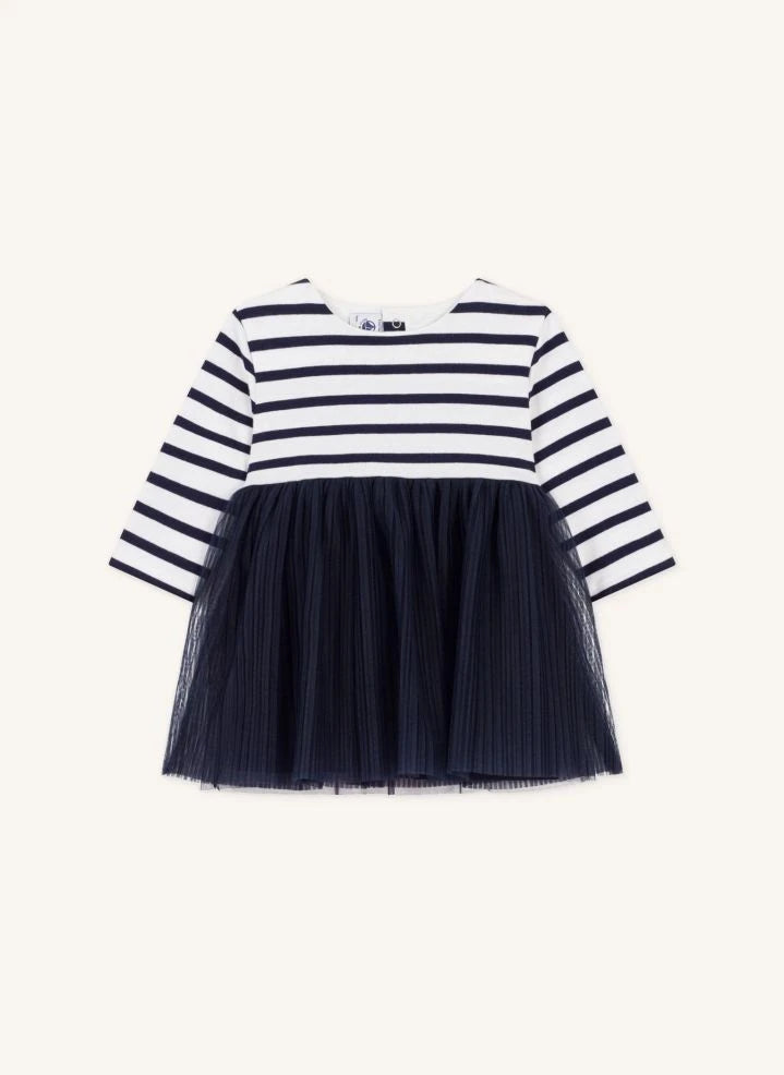 Petit Bateau - Çizgili Tül Bebek Elbisesi | Lacivert