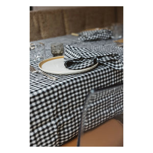 Gabrielle Paris - Gingham Yıkanmış Keten Masa Örtüsü | Siyah