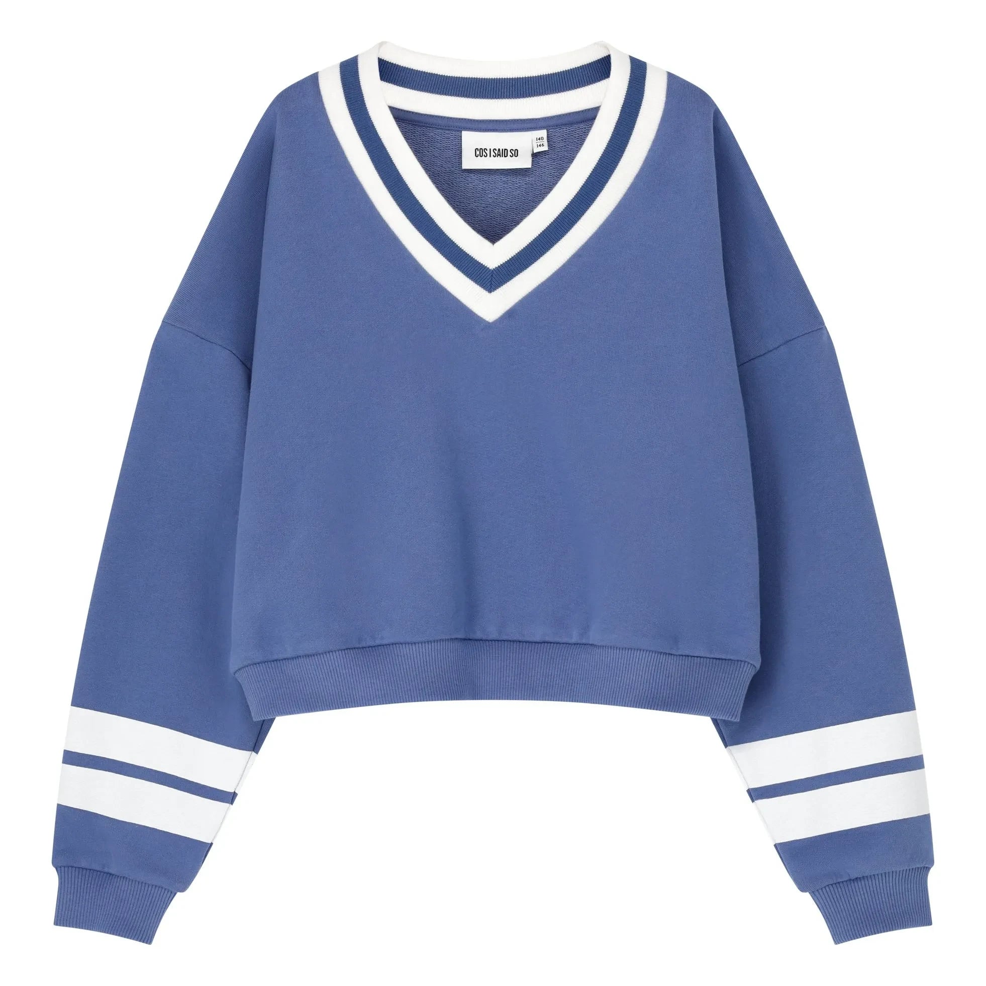 Cos I Said So - Organik pamuklu V yaka çizgili sweatshirt | Mavi