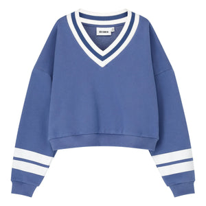 Cos I Said So - Organik pamuklu V yaka çizgili sweatshirt | Mavi