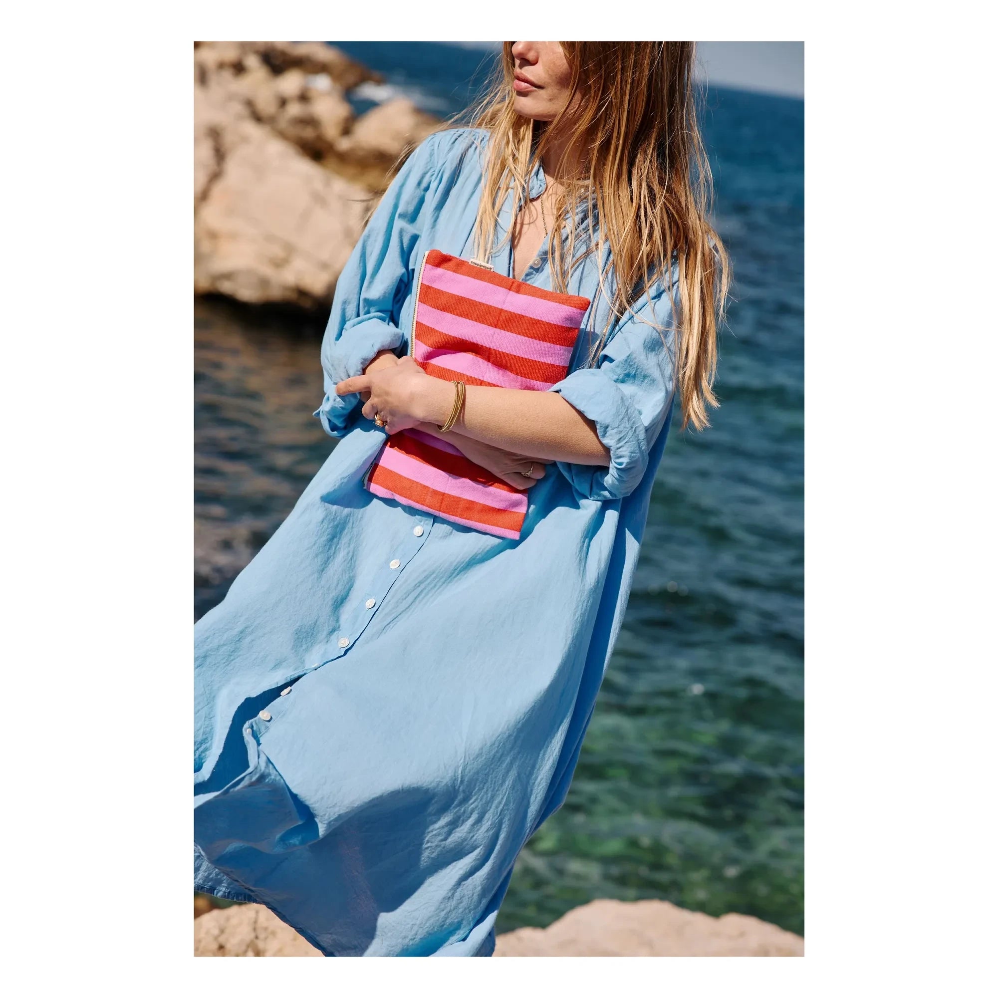 Rose in April - Lili çizgili clutch çanta | Pembe