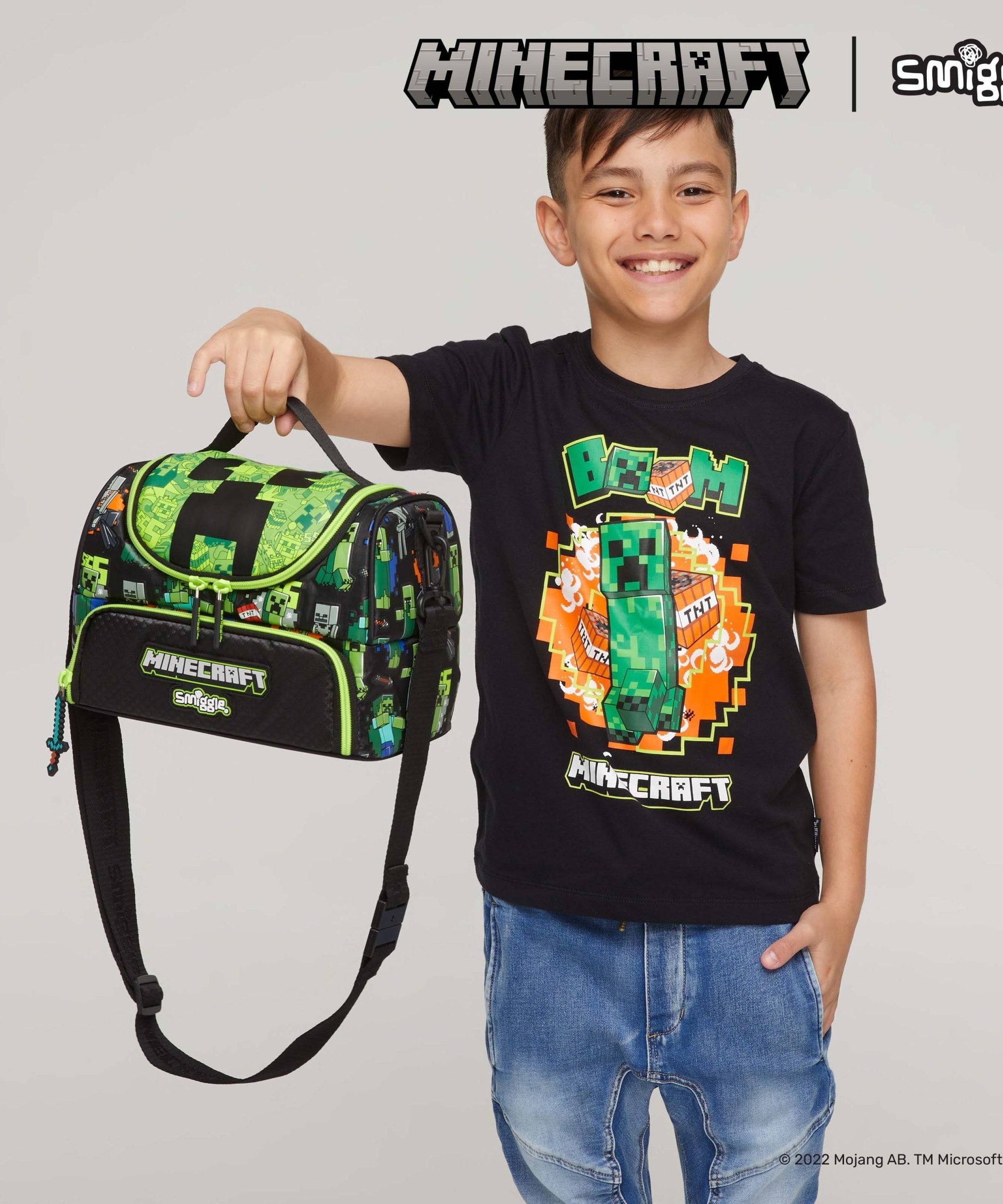 Smiggle - Minecraft Çift Katlı Askılı Beslenme Çantası-Dinossi