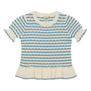 FUB - Pointelle organik pamuklu ince örgü T-shirt | Azure mavi