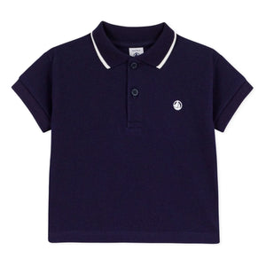Petit Bateau - Organik pamuklu bebek polo tişört | Gece mavisi