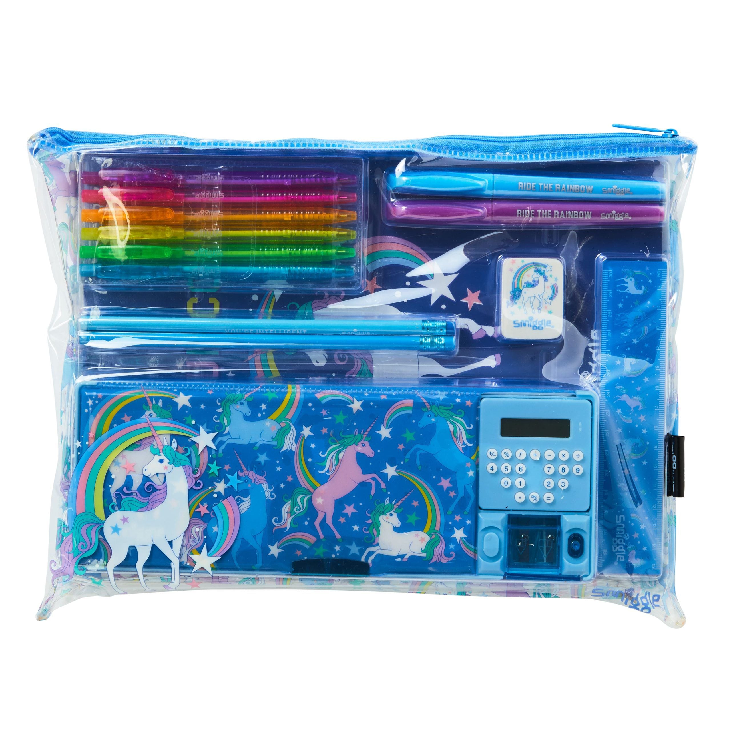 Smiggle - Hesap Makineli Pop Out Otomatik Kalem Kutusu ve Özel Kalem Seti-Dinossi