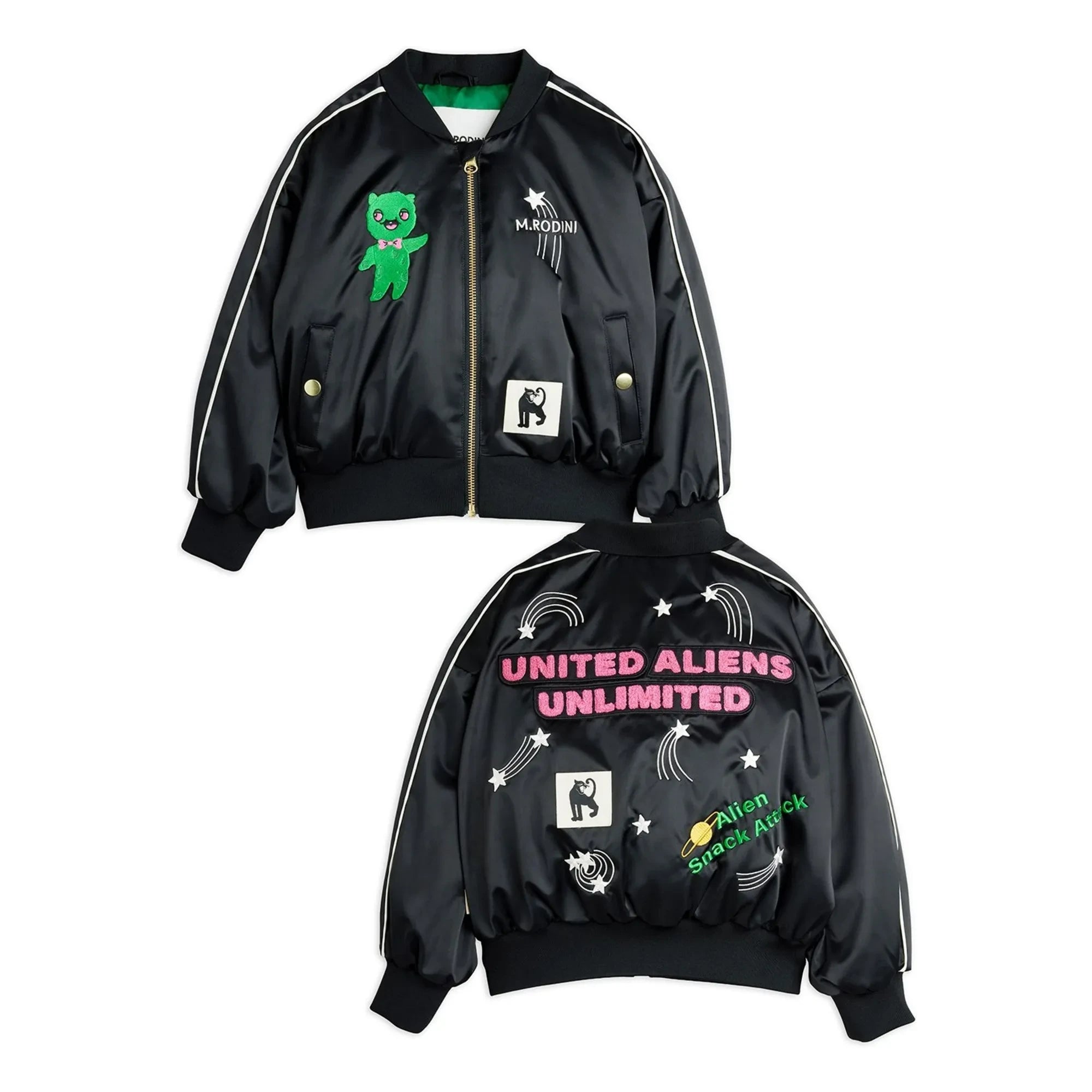 Mini Rodini - Alien Saten Geri Dönüştürülmüş Elyaf Baseball Ceket | Siyah