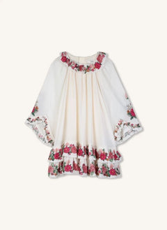 Chloé - Krep Viskon İpek Çiçek Desenli Elbise | Chalk