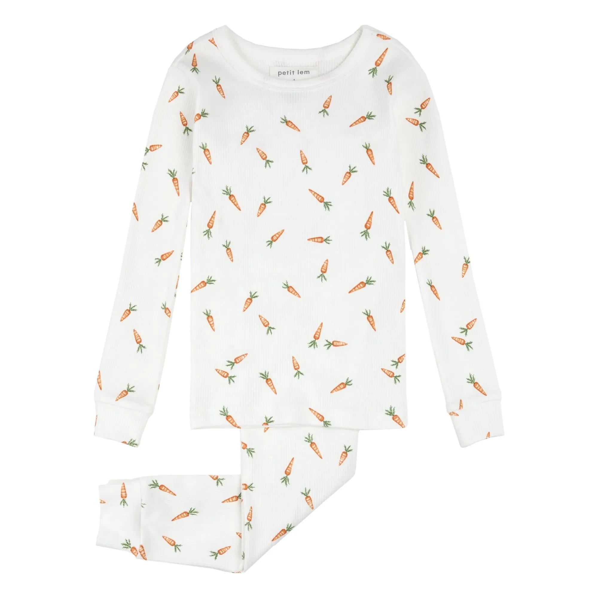 Petit Lem - Organik Pamuklu Fitilli Havuç Desenli Pijama | Beyaz