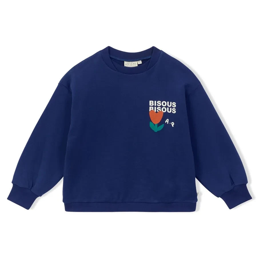 Arsène et Les Pipelettes - Bisous Bisous Organik Pamuklu Sweatshirt | Lacivert