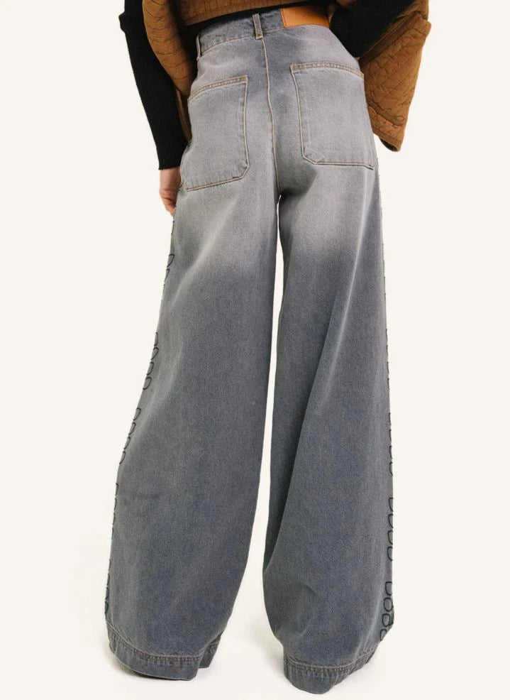 Tinsels - Edel Pamuk Nakışlı Jean | Denim Gri