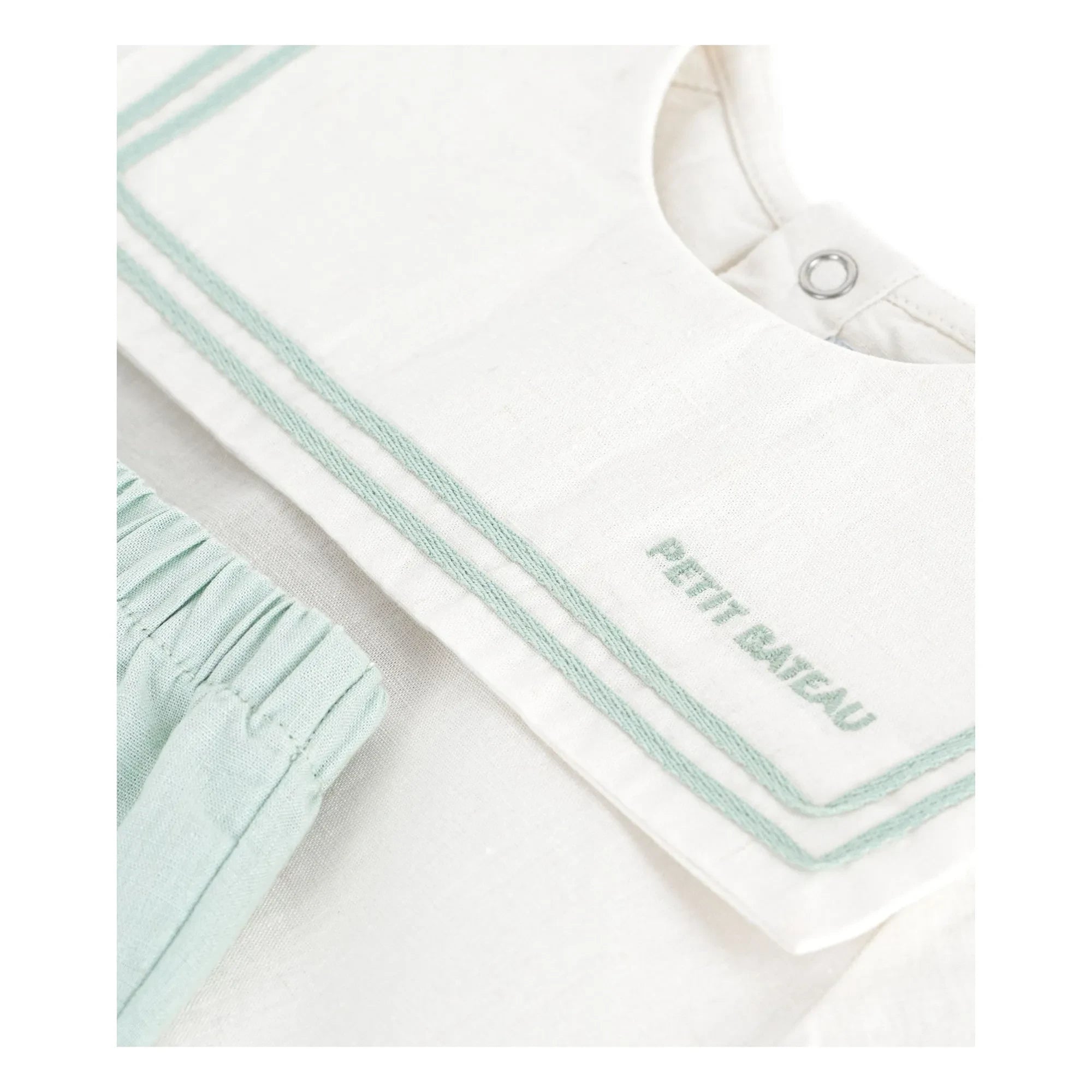 Petit Bateau - Lacivert yakalı üst ve keten şort takımı | Sage