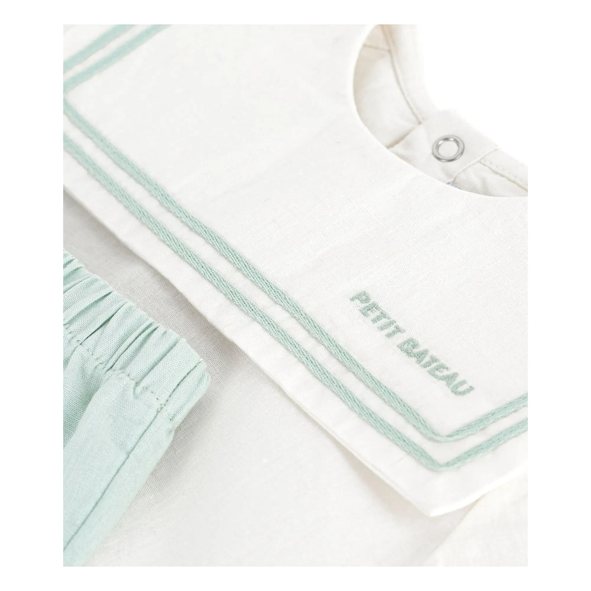 Petit Bateau - Lacivert yakalı üst ve keten şort takımı | Sage