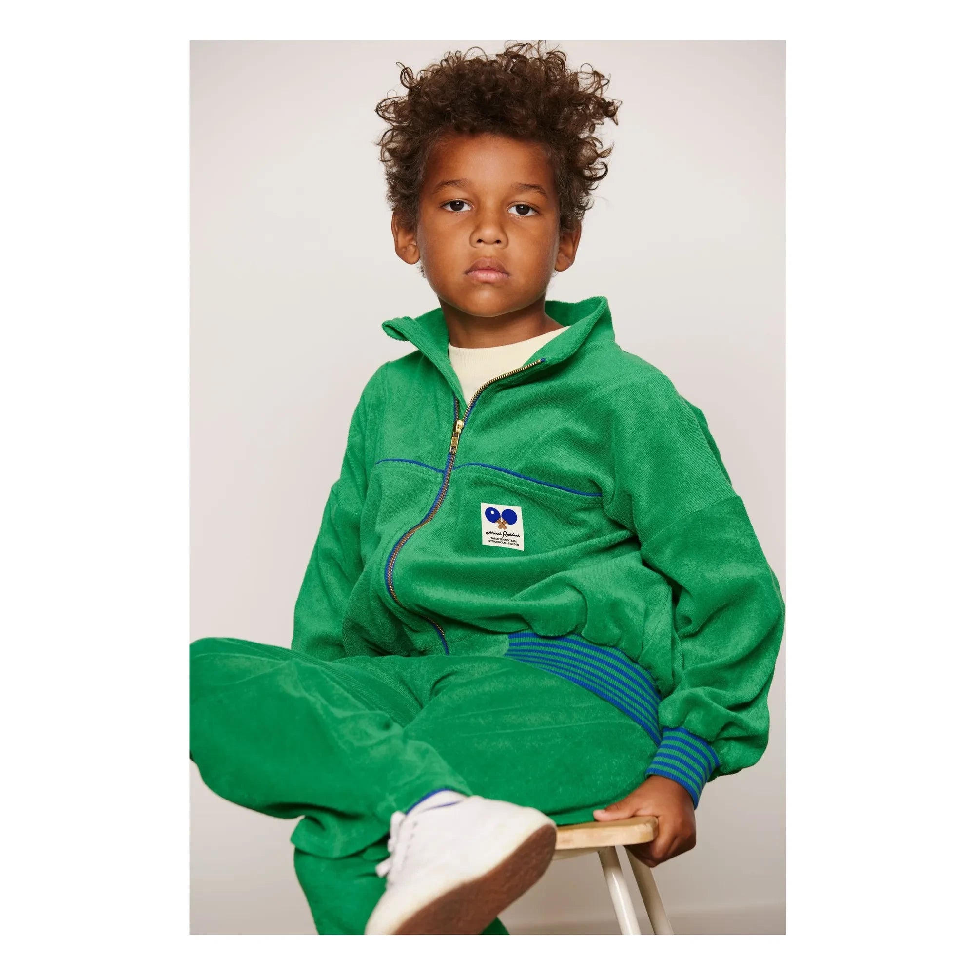 Mini Rodini - Organik pamuklu havlu fermuarlı sweatshirt | Yeşil