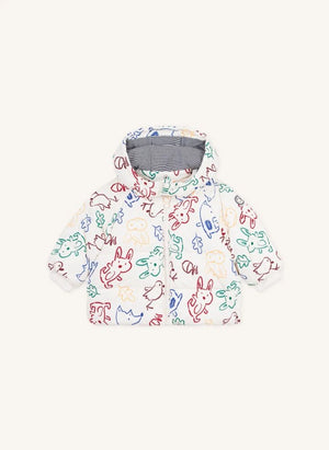 Petit Bateau - معطف داون للأطفال بلون إكرو بنقشة حيوانات