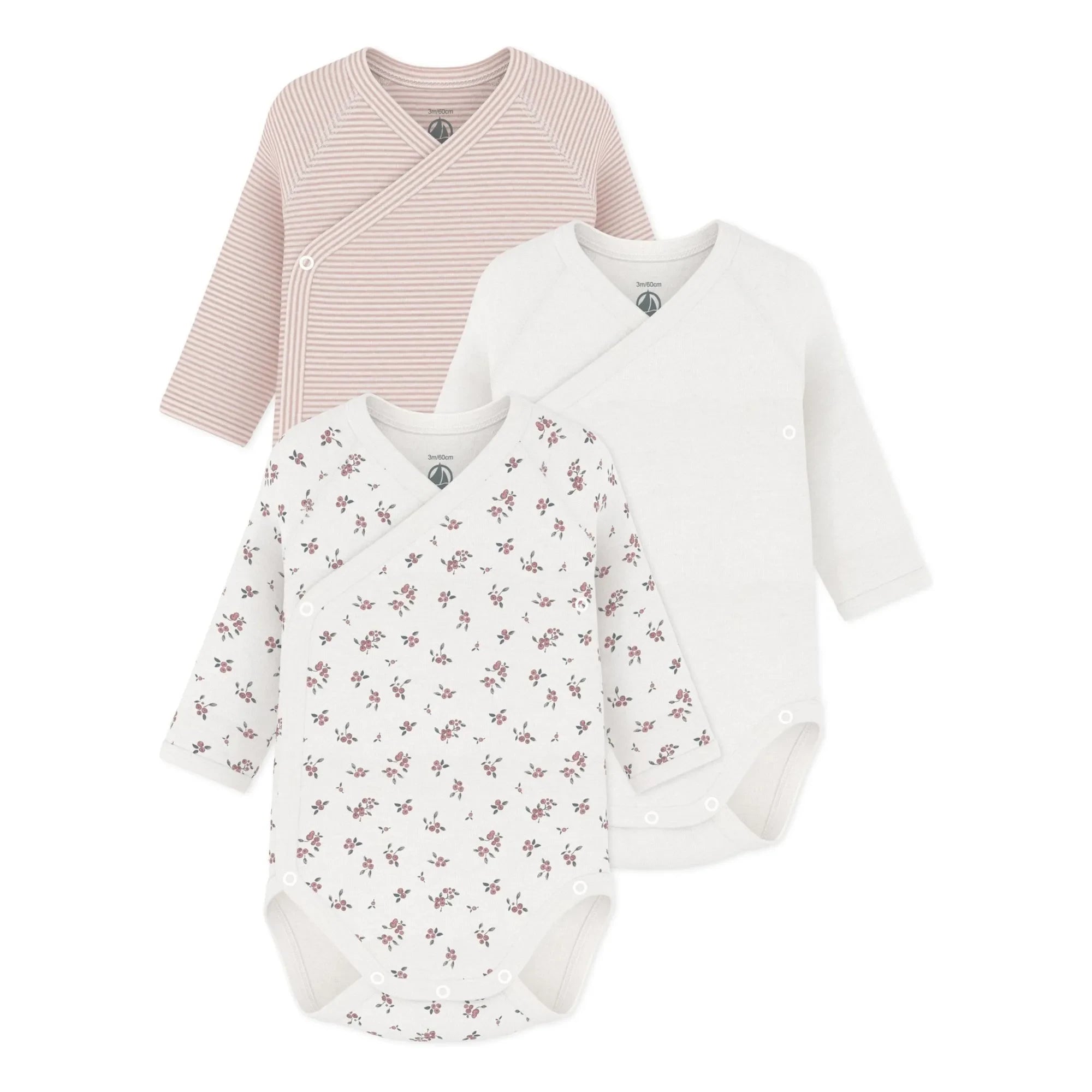 Petit Bateau - 3'lü Organik Pamuklu Çiçek Desenli Twill Body | Beyaz