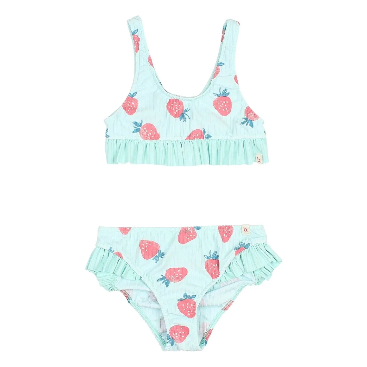 Búho - Çilek Desenli Fitilli Fırfırlı Mayo | Aqua