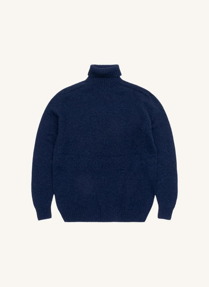 Origin Knitwear - سترة صوفية بدون خياطة بياقة عالية | أزرق داكن