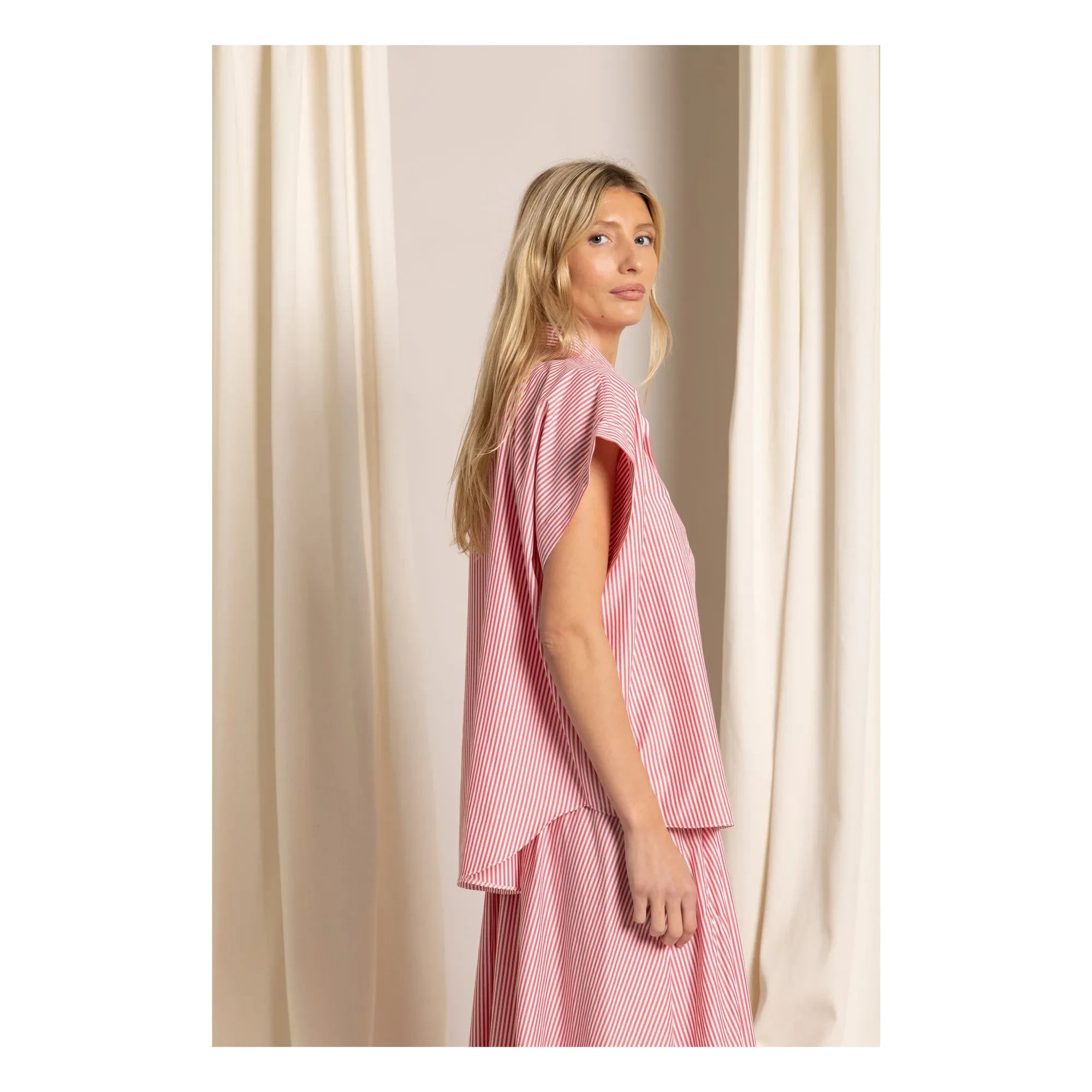 Smallable Woman - Çizgili Bella Crop Gömlek | Kiraz kırmızısı