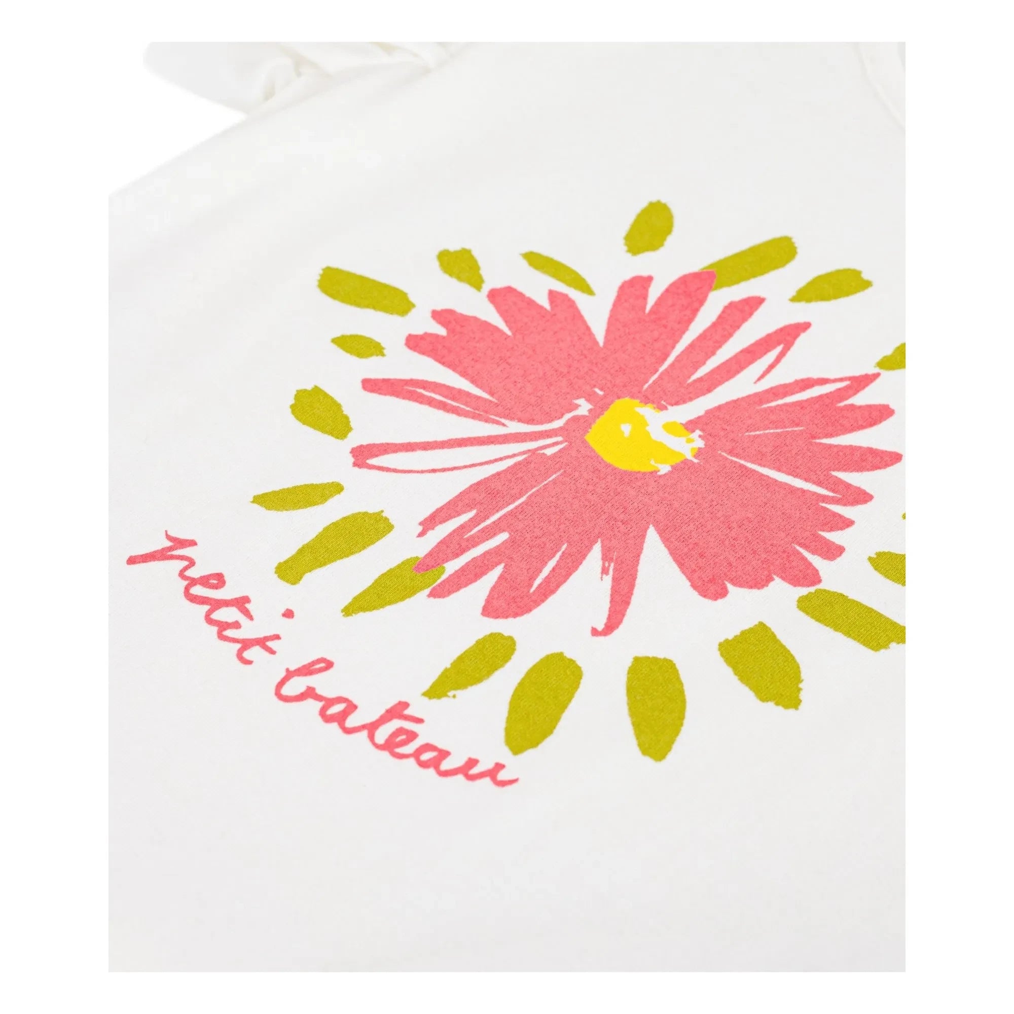 Petit Bateau - Organik pamuklu çiçekli fırfırlı T-shirt | Beyaz