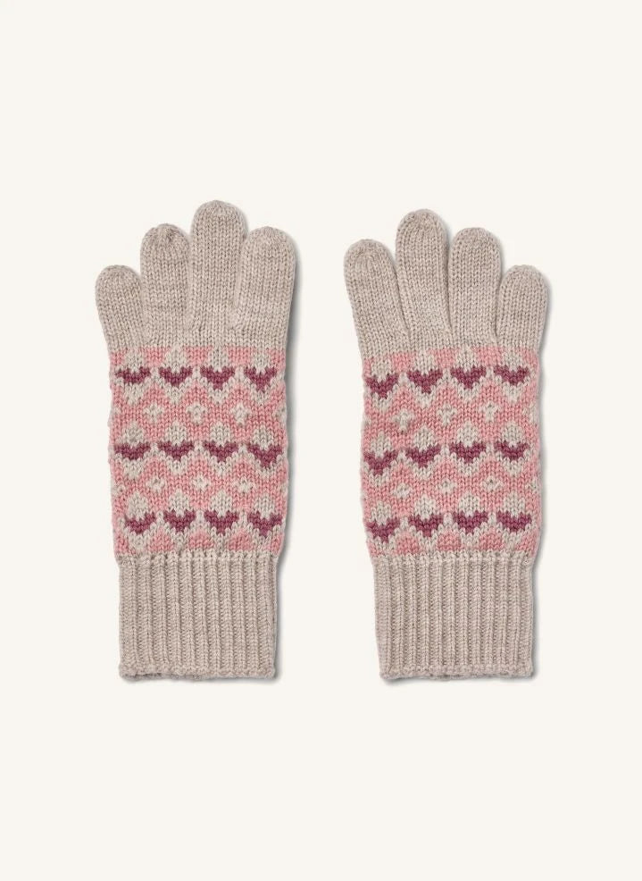 Wheat - Bobbe Hearts Merinos Yün Eldivenler | Pembe