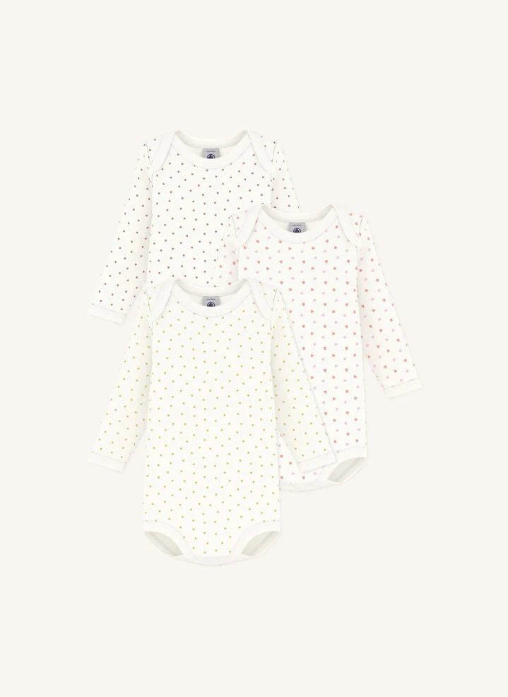 Petit Bateau - 3'lü Body Seti Little Hearts Organik Pamuk | Beyaz
