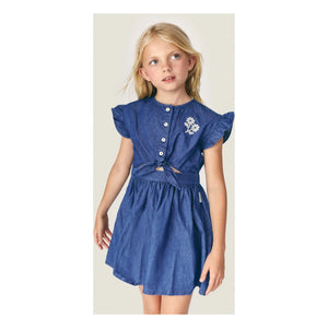 Mipounet - Amélie Düğümlü Pamuk Denim Elbise BCI | Mavi