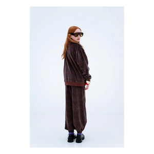 Repose AMS - Organik Pamuklu Leopar Desenli Fermuarlı Sweatshirt | Kahverengi
