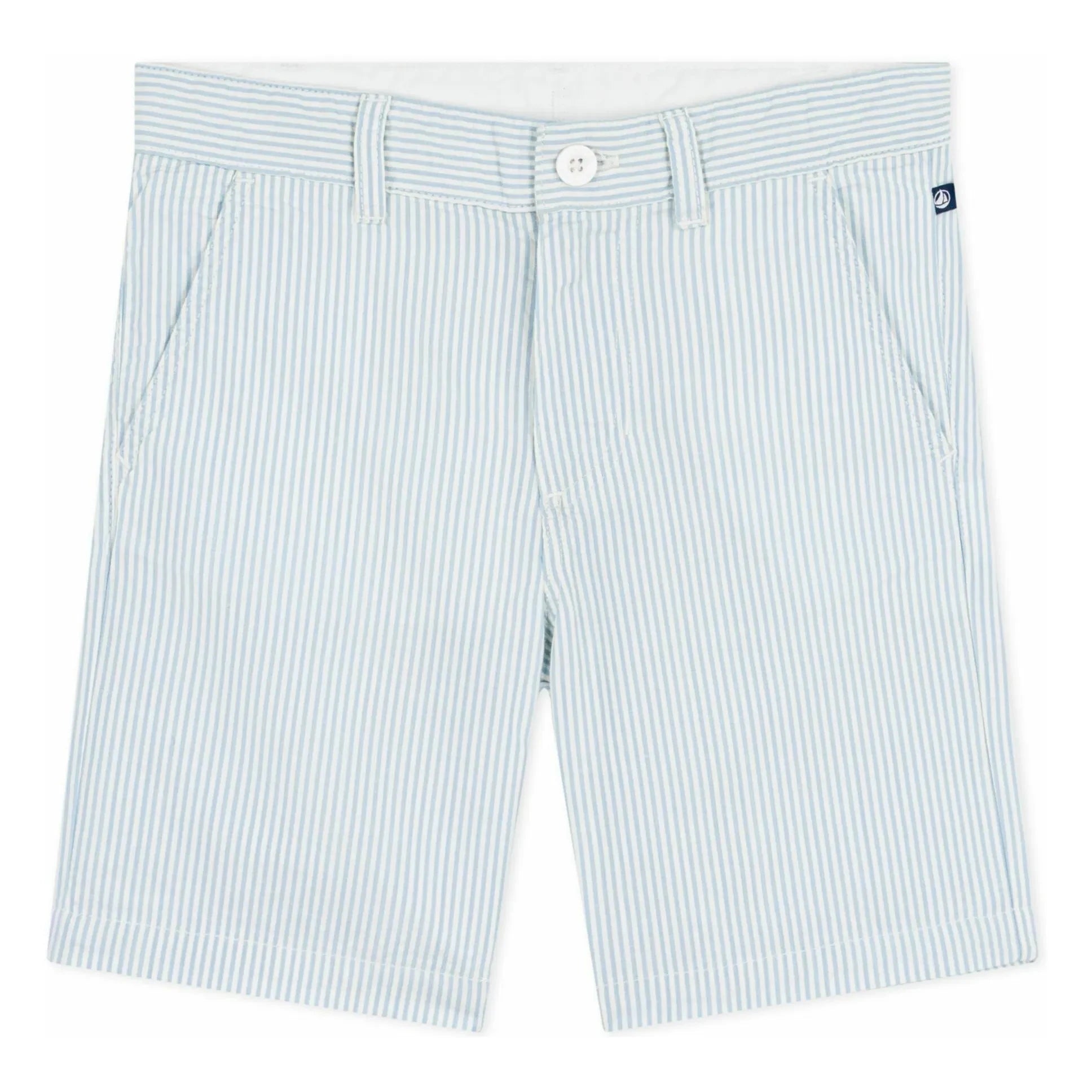 Petit Bateau - Çizgili Bermuda Şort Seersucker Organik Pamuk | Açık Mavi