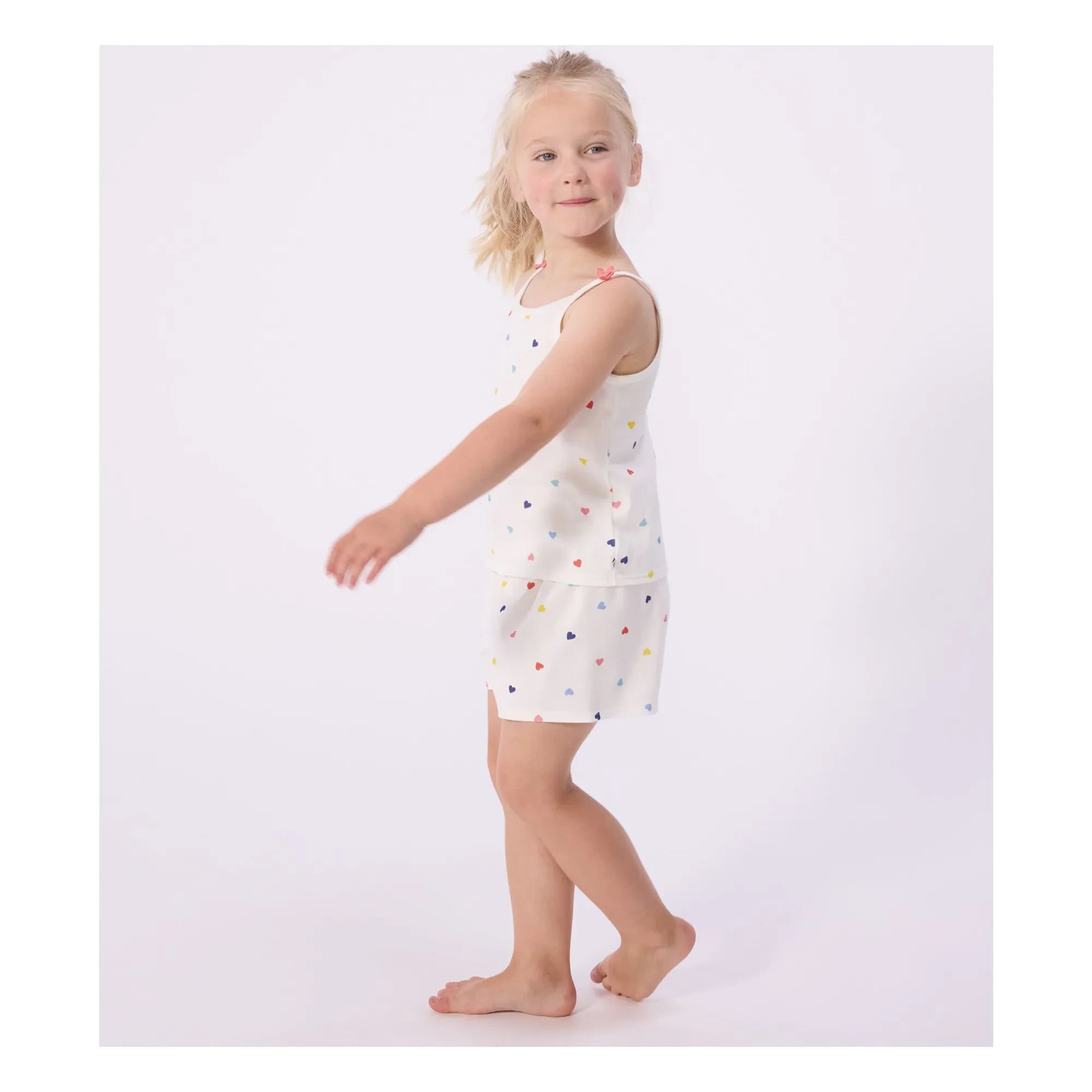 Petit Bateau - Kalp Baskılı Kısa Pijama Atlet | Beyaz