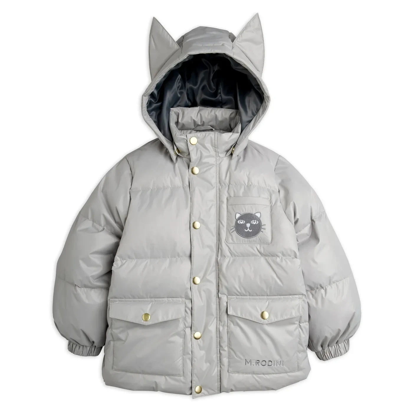 Mini Rodini - Geri Dönüştürülmüş Elyaf Kulaklı Şişme Mont | Gri