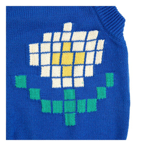Bobo Choses - Pixel Flower organik pamuklu hırka | Mavi